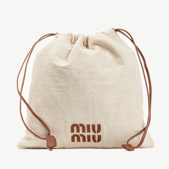 Miu Miu SS/24 Beige Canvas Logo-Embroidered Drawstring Pouch - Picture 1 of 11